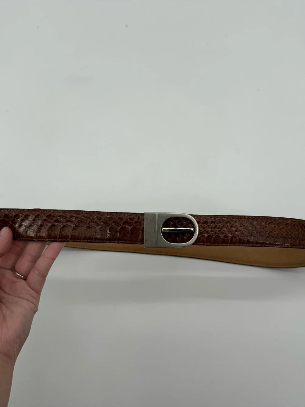 Christopher Roberts Mens Snakeskin Leather Belt Size 38 Silver Tone Hardware Vtg